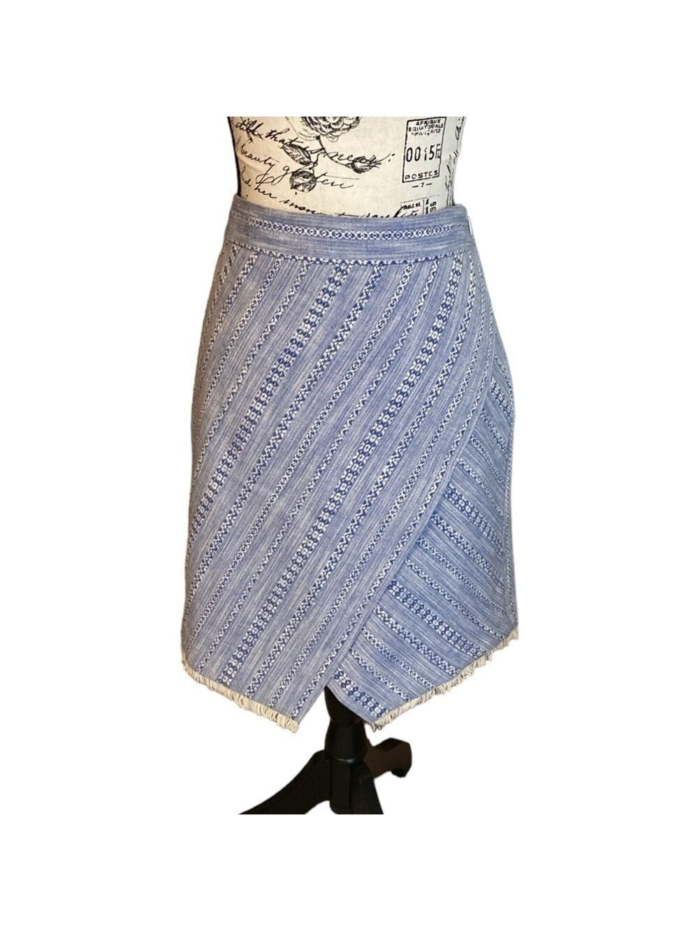 LOFT Pencil Skirt Fringe Hem Blue & White Stripe Size 6 New